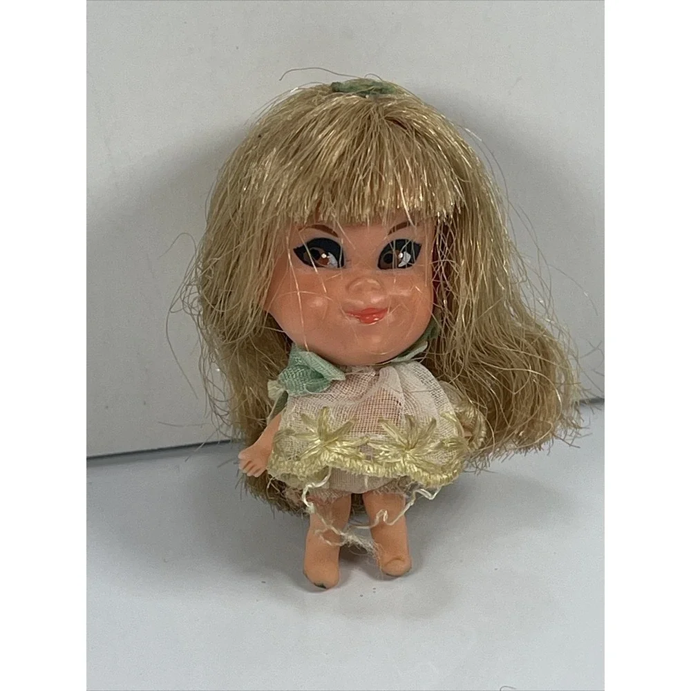 Original Little Kiddle doll yellow hair & sheer flower dress brown eyes Toy Girl